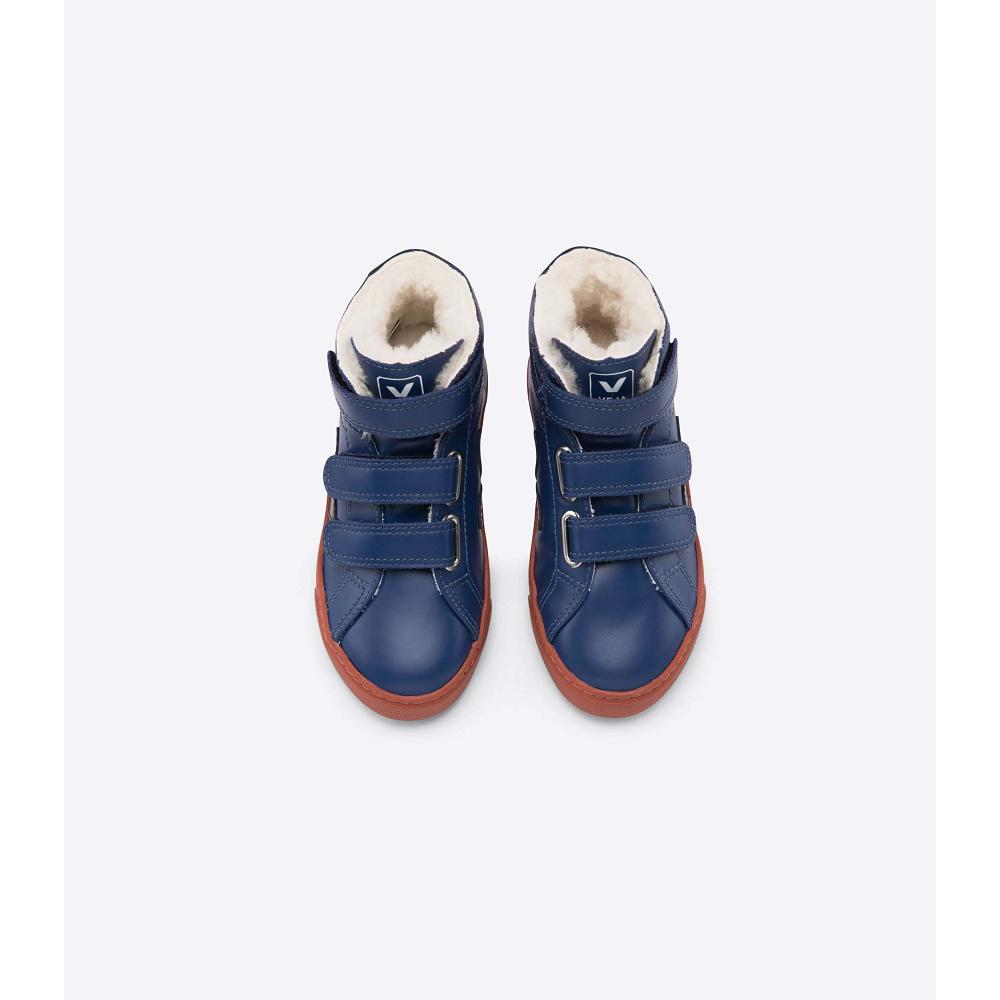 Blue Kids' Veja ESPLAR MID FURED LEATHER Shoes | AU 758OKI